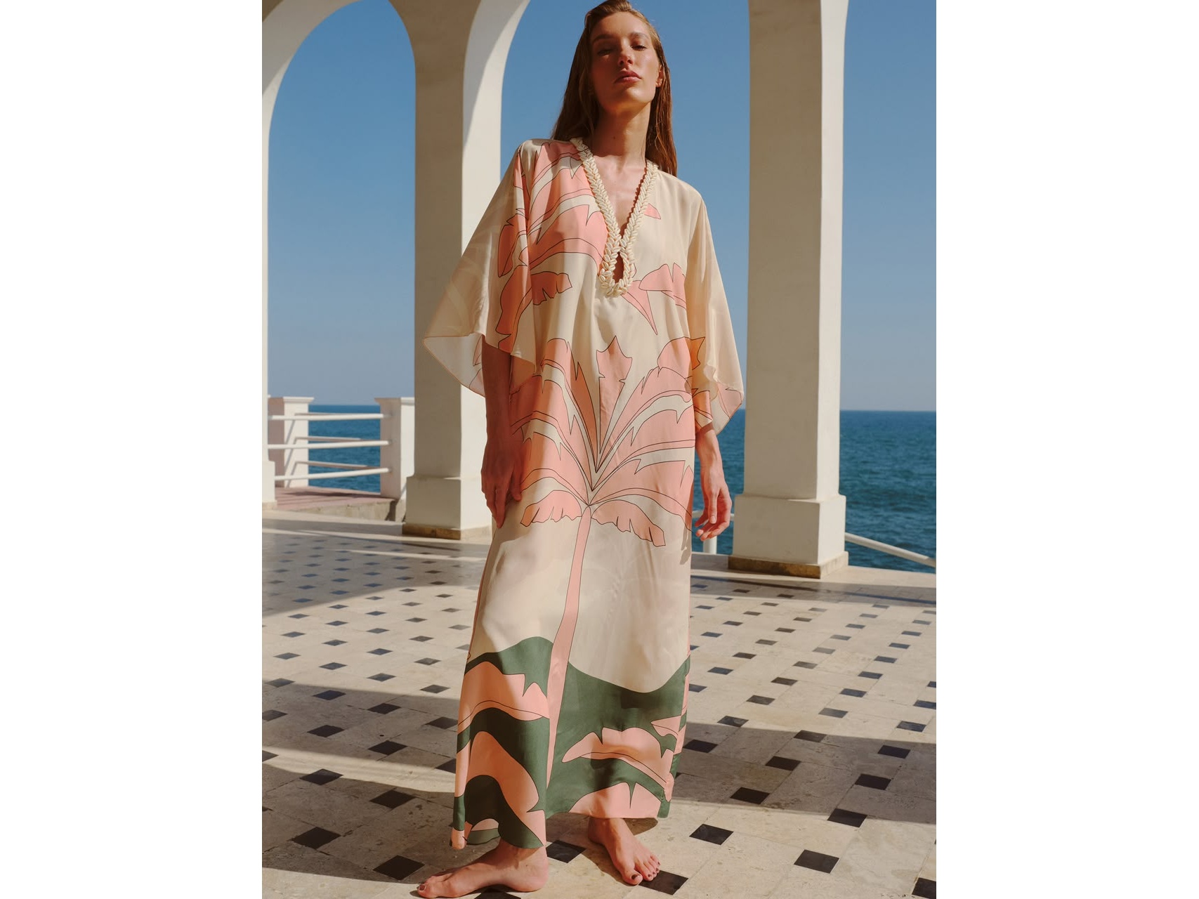 Túnica Andina de Juan de Dios - Bordados a Mano y Estampado Peach Palm